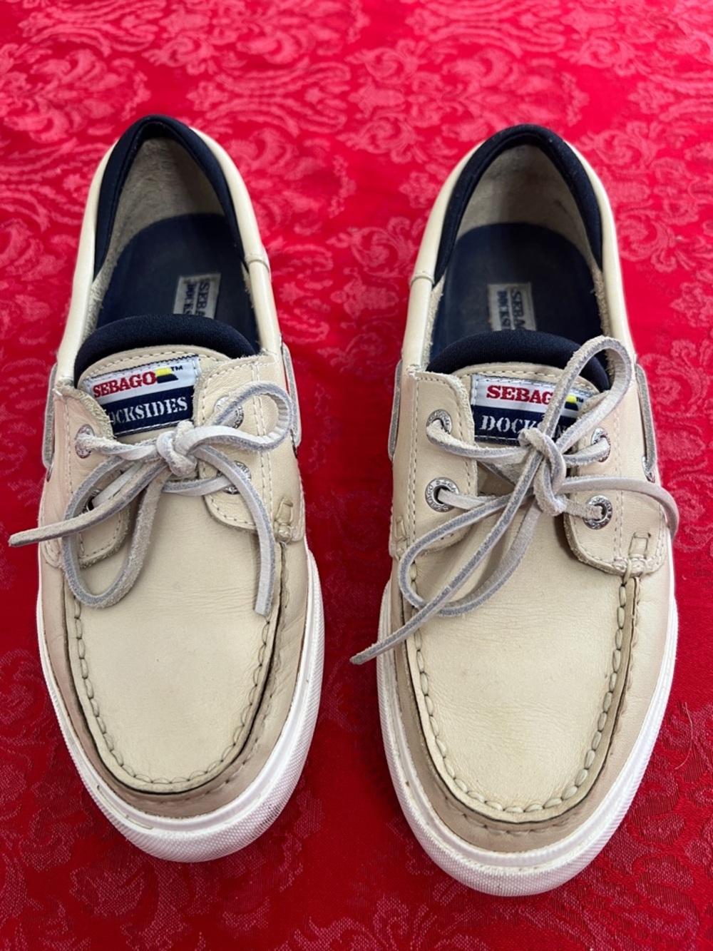 Sebago Docksides Y2K Boat Shoes Men’s US 7.5M Cream Leather Preppy Nautical